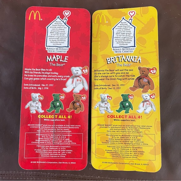 2 Collectible TY Beanie Babies Bears from McDonald's (Maple & Britannia) NIB - Picture 3 of 10